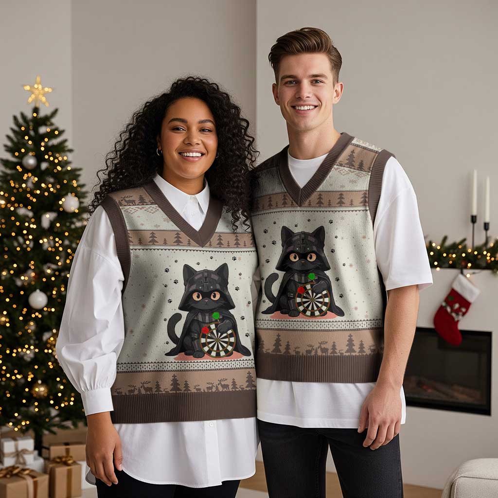 Dark Lord Cat Dartist Gift V-Neck Knit Sweater Vest Funny Sci Fi Dart Thrower Gift TS12 Mocha Mousse Print Your Wear