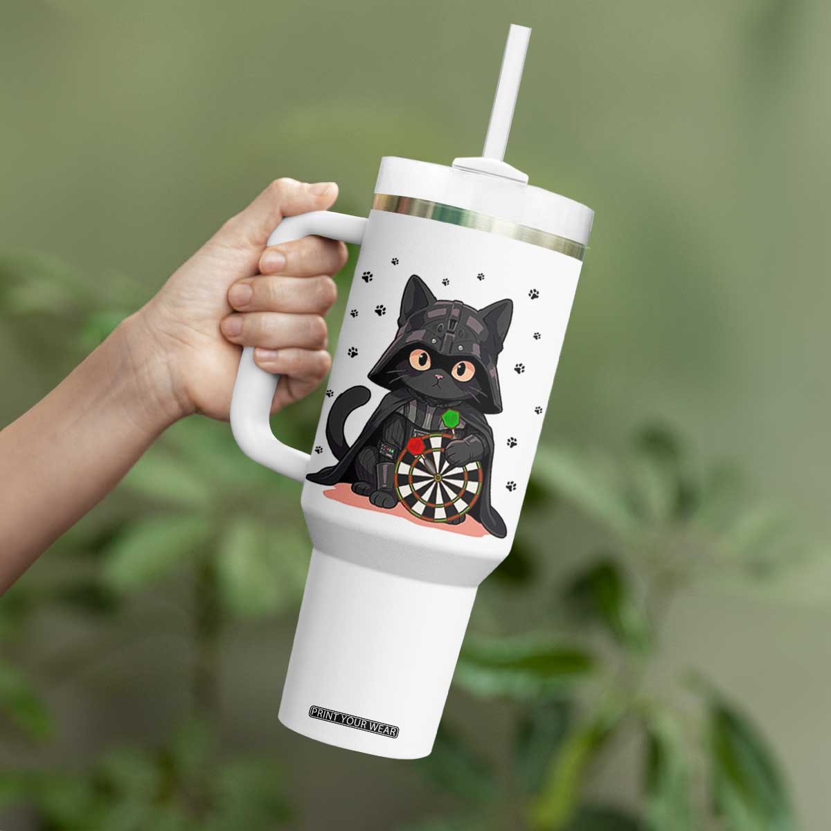 Dark Lord Cat Dartist Gift Tumbler With Handle Funny Sci Fi Dart Thrower Gift TS12 Print Your Wear