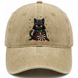Dark Lord Cat Dartist Gift Washed Cotton Baseball Cap Funny Sci Fi Dart Thrower Gift TS12 Print Your Wear