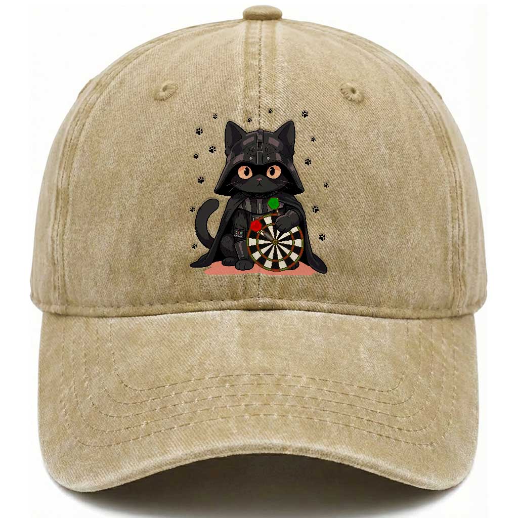Dark Lord Cat Dartist Gift Washed Cotton Baseball Cap Funny Sci Fi Dart Thrower Gift TS12 Print Your Wear