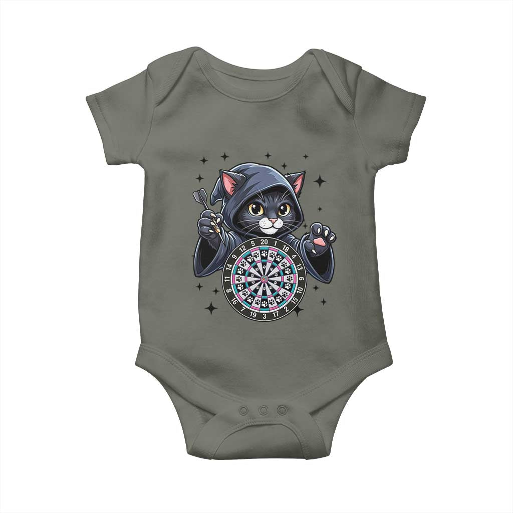 Funny Grim Reaper Cat Dart Player Baby Onesie Gothic Dartist Gift TS12 Military Green Print Your Wear