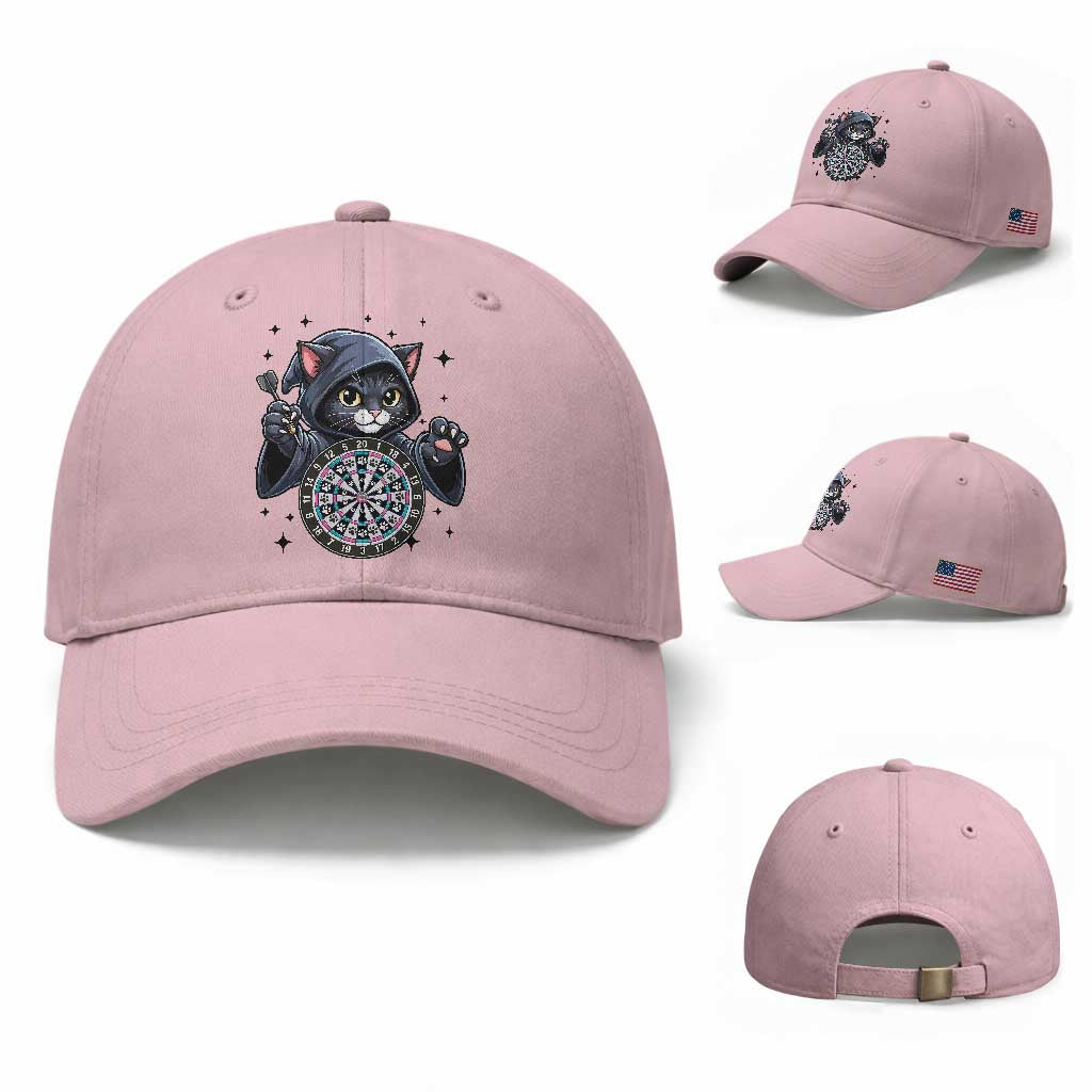 Funny Grim Reaper Cat Dart Player Baseball Cap Gothic Dartist Gift TS12 Baseball Cap Universal Fit Light Pink Print Your Wear