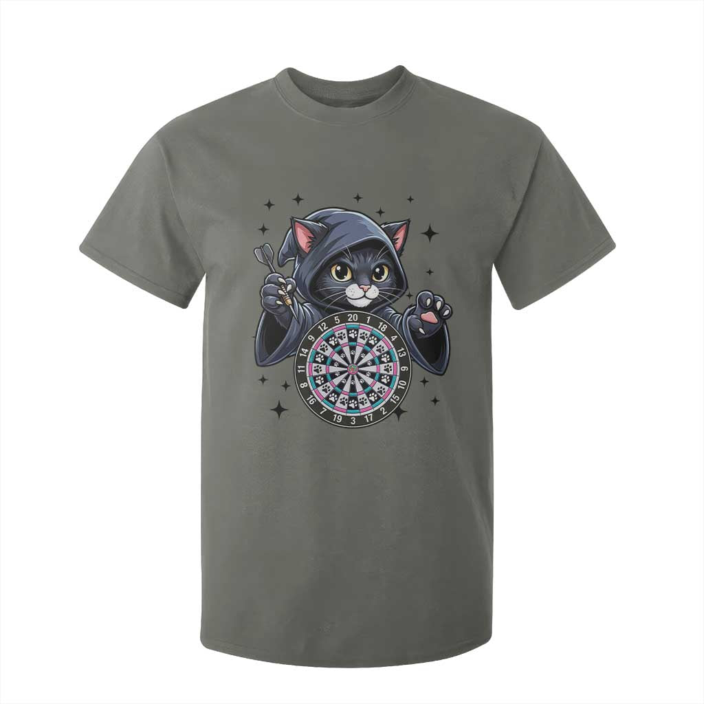 Funny Grim Reaper Cat Dart Player T Shirt For Kid Gothic Dartist Gift TS12 Military Green Print Your Wear