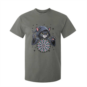 Funny Grim Reaper Cat Dart Player T Shirt For Kid Gothic Dartist Gift TS12 Military Green Print Your Wear