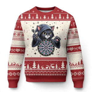 Funny Grim Reaper Cat Dart Player Ugly Christmas Sweater Gothic Dartist Gift TS12 Beige Red Print Your Wear