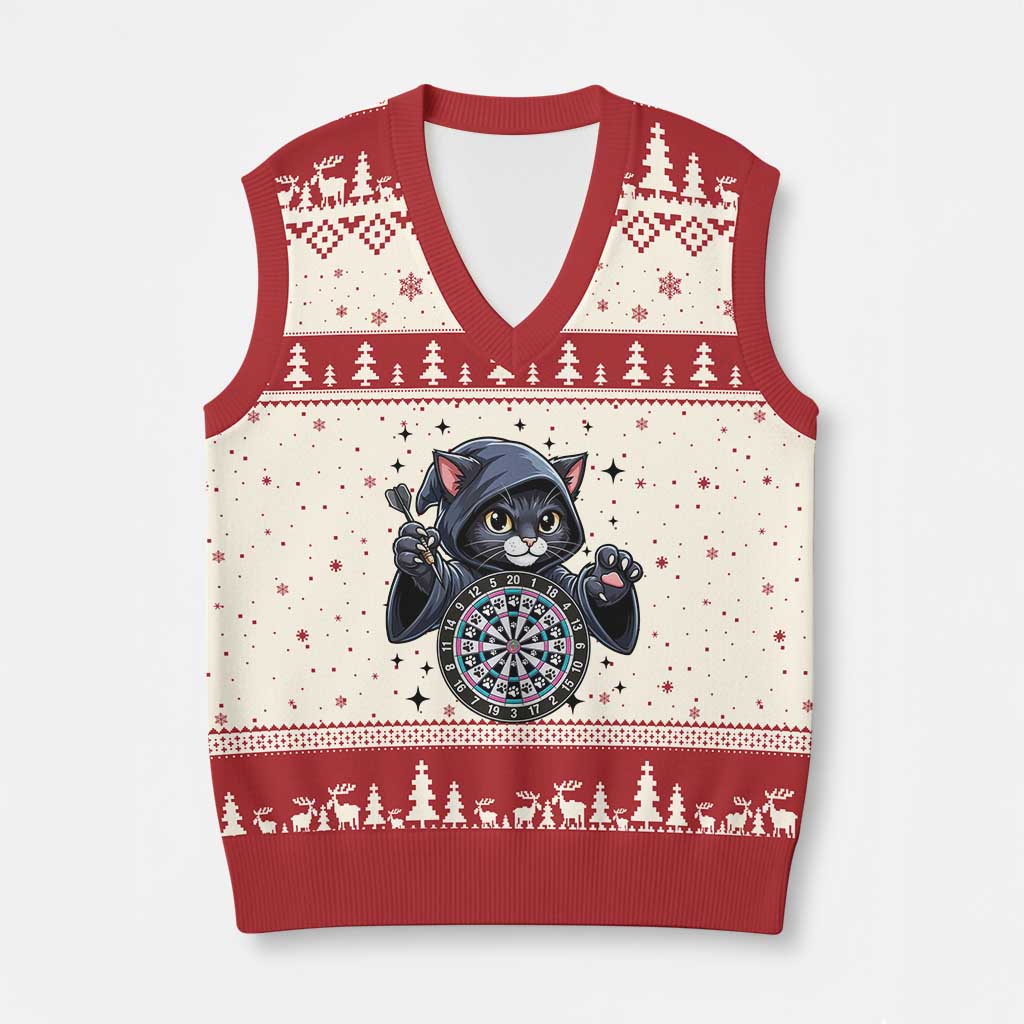 Funny Grim Reaper Cat Dart Player V-Neck Knit Sweater Vest Gothic Dartist Gift TS12 Beige Red Print Your Wear