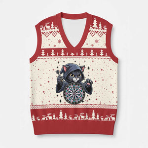 Funny Grim Reaper Cat Dart Player V-Neck Knit Sweater Vest Gothic Dartist Gift TS12 Beige Red Print Your Wear