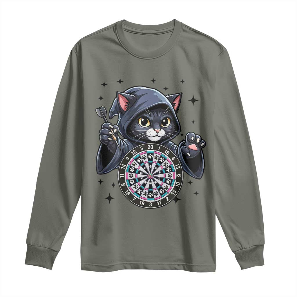 Funny Grim Reaper Cat Dart Player Long Sleeve Shirt Gothic Dartist Gift TS12 Military Green Print Your Wear