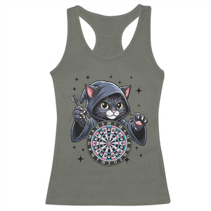 Funny Grim Reaper Cat Dart Player Racerback Tank Top Gothic Dartist Gift TS12 Military Green Print Your Wear