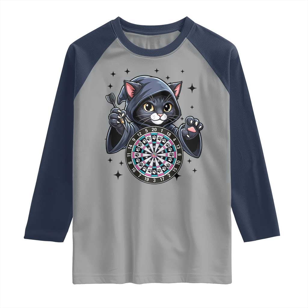 Funny Grim Reaper Cat Dart Player Raglan Shirt Gothic Dartist Gift TS12 Sport Gray Navy Print Your Wear