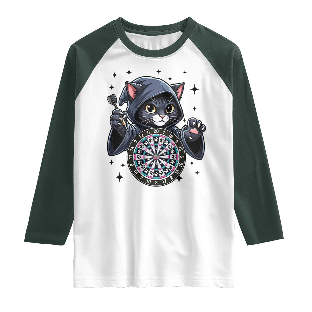 Funny Grim Reaper Cat Dart Player Raglan Shirt Gothic Dartist Gift TS12 White Dark Forest Green Print Your Wear