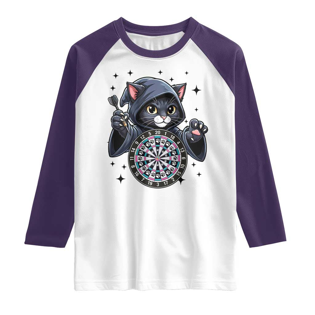 Funny Grim Reaper Cat Dart Player Raglan Shirt Gothic Dartist Gift TS12 White Purple Print Your Wear