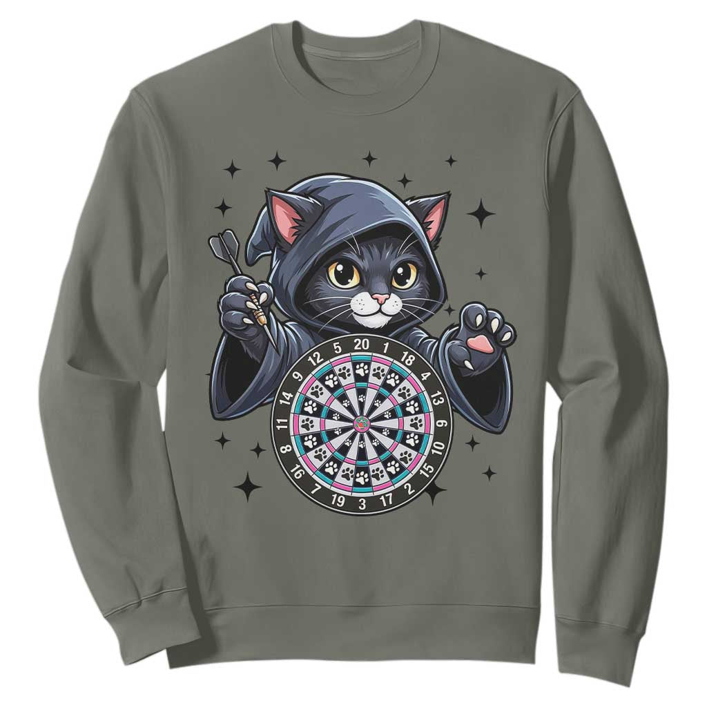 Funny Grim Reaper Cat Dart Player Sweatshirt Gothic Dartist Gift TS12 Military Green Print Your Wear