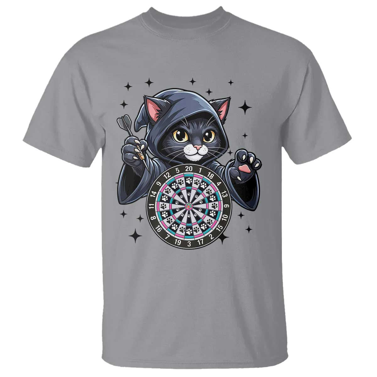 Funny Grim Reaper Cat Dart Player T Shirt Gothic Dartist Gift TS12 Sport Gray Print Your Wear