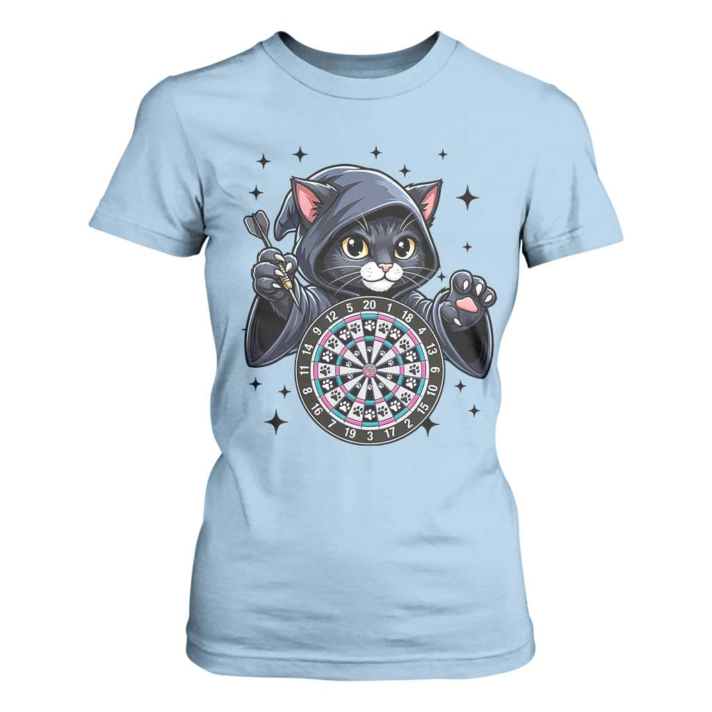 Funny Grim Reaper Cat Dart Player T Shirt For Women Gothic Dartist Gift TS12 Light Blue Print Your Wear