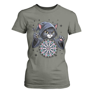 Funny Grim Reaper Cat Dart Player T Shirt For Women Gothic Dartist Gift TS12 Military Green Print Your Wear