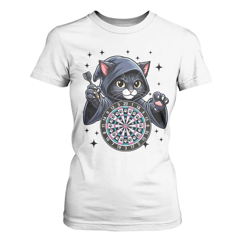 Funny Grim Reaper Cat Dart Player T Shirt For Women Gothic Dartist Gift TS12 White Print Your Wear