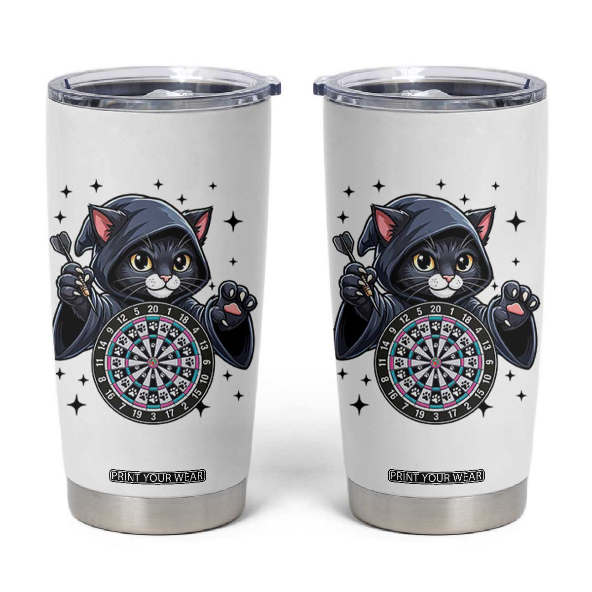 Funny Grim Reaper Cat Dart Player Tumbler Cup Gothic Dartist Gift TS12 White Print Your Wear