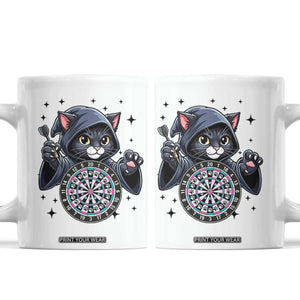 Funny Grim Reaper Cat Dart Player Coffee Mug Gothic Dartist Gift TS12 White Print Your Wear