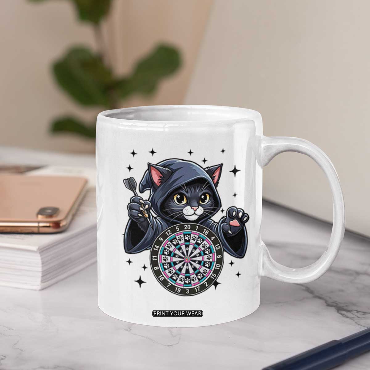 Funny Grim Reaper Cat Dart Player Coffee Mug Gothic Dartist Gift TS12 Print Your Wear