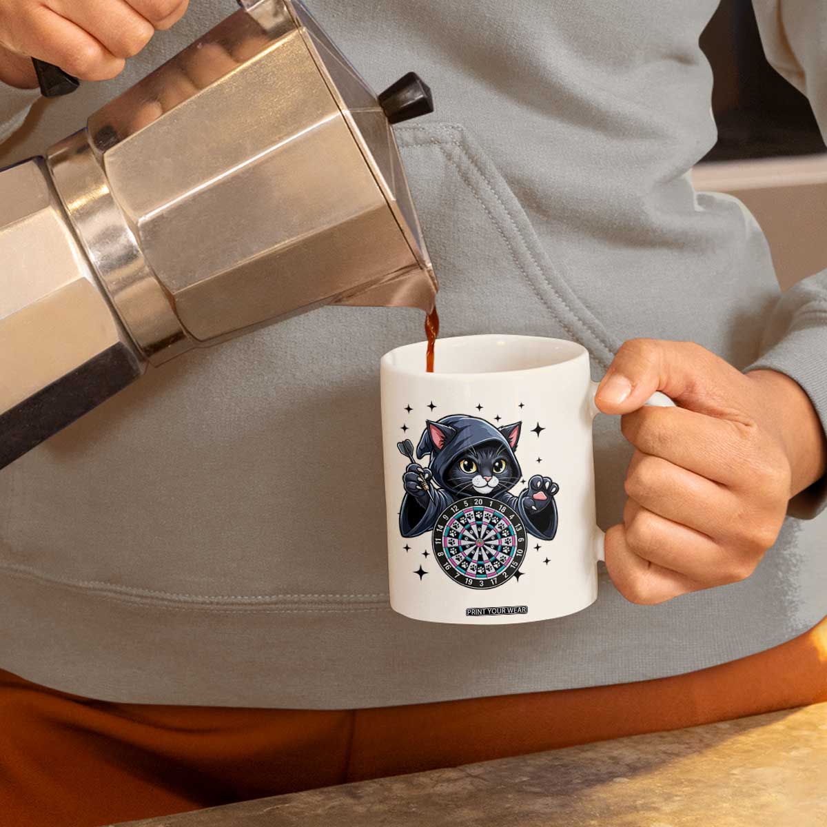 Funny Grim Reaper Cat Dart Player Coffee Mug Gothic Dartist Gift TS12 Print Your Wear
