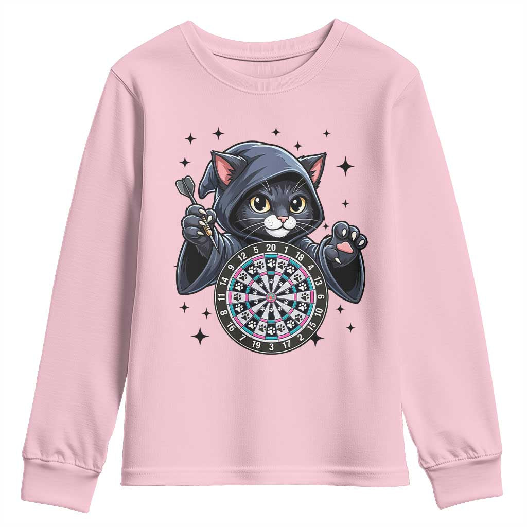 Funny Grim Reaper Cat Dart Player Youth Sweatshirt Gothic Dartist Gift TS12 Light Pink Print Your Wear