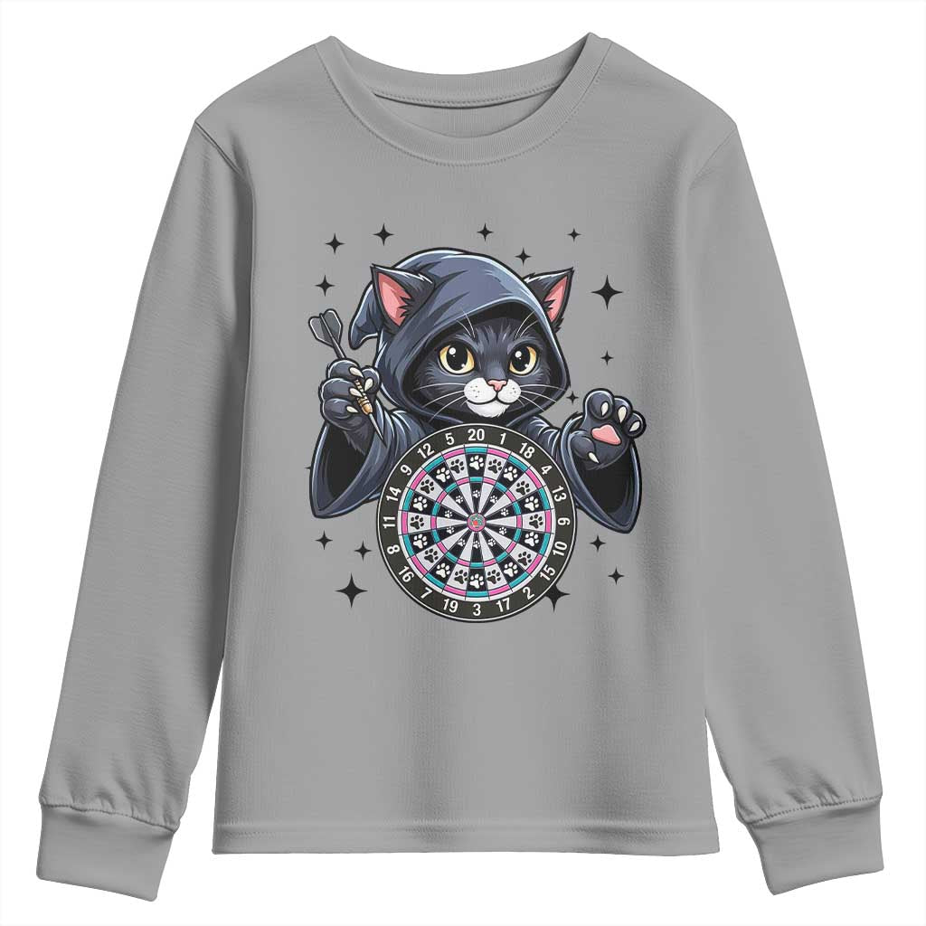 Funny Grim Reaper Cat Dart Player Youth Sweatshirt Gothic Dartist Gift TS12 Sport Gray Print Your Wear