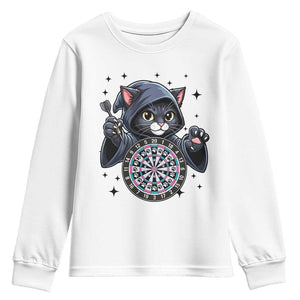 Funny Grim Reaper Cat Dart Player Youth Sweatshirt Gothic Dartist Gift TS12 White Print Your Wear