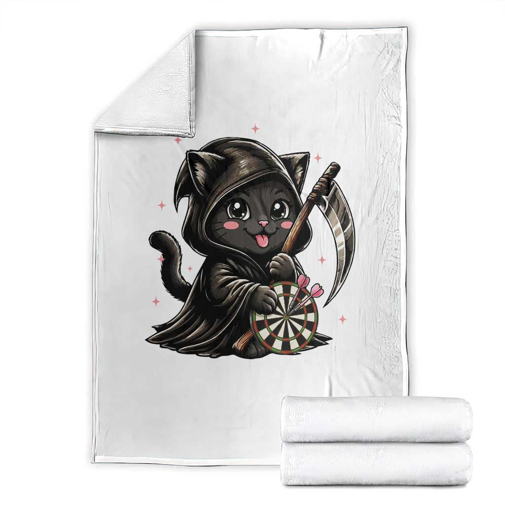 Dark Reaper Cat Throwing Darts Throw Blanket Funny Pub Game Gift - Print Your Wear