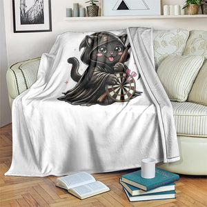 Dark Reaper Cat Throwing Darts Throw Blanket Funny Pub Game Gift - Print Your Wear