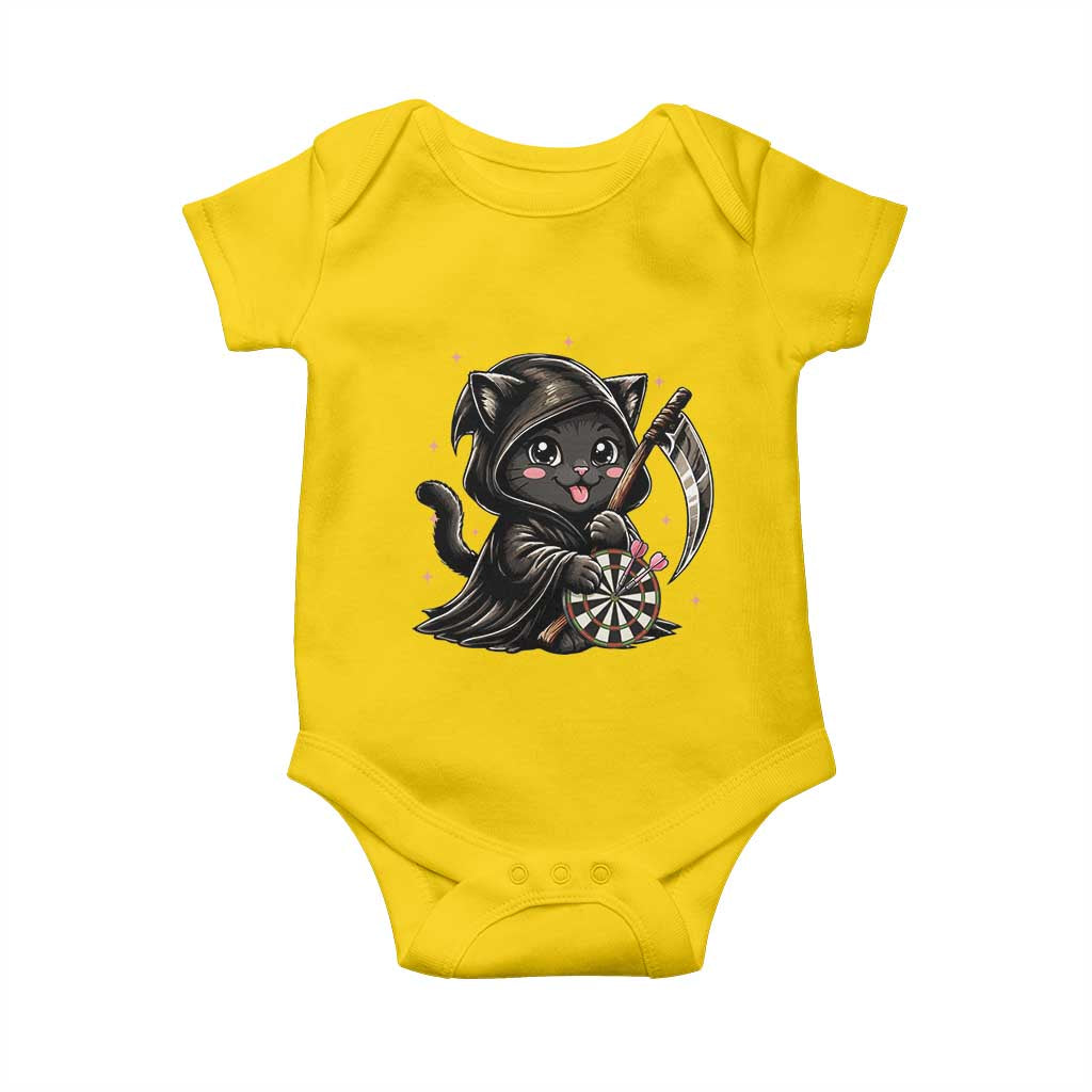 Dark Reaper Cat Throwing Darts Baby Onesie Funny Pub Game Gift - Print Your Wear