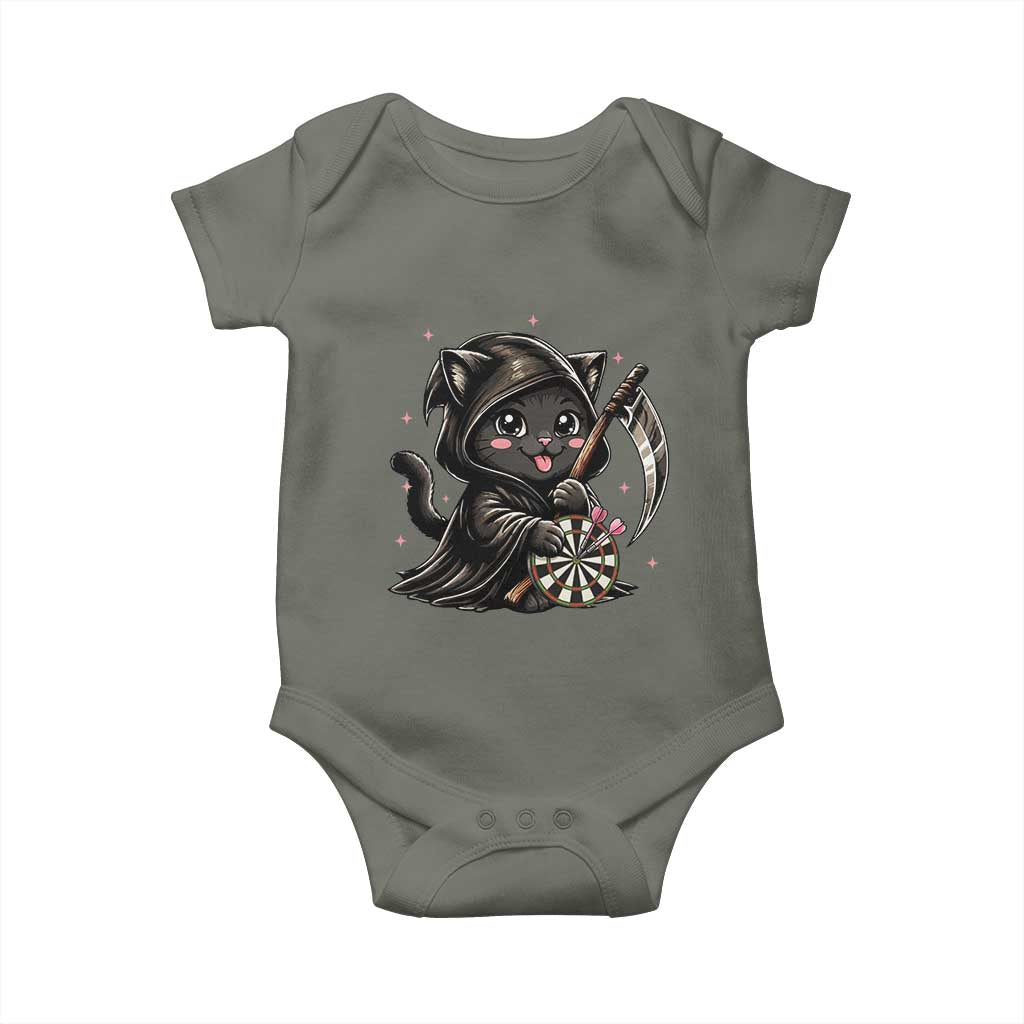 Dark Reaper Cat Throwing Darts Baby Onesie Funny Pub Game Gift TS12 Military Green Print Your Wear