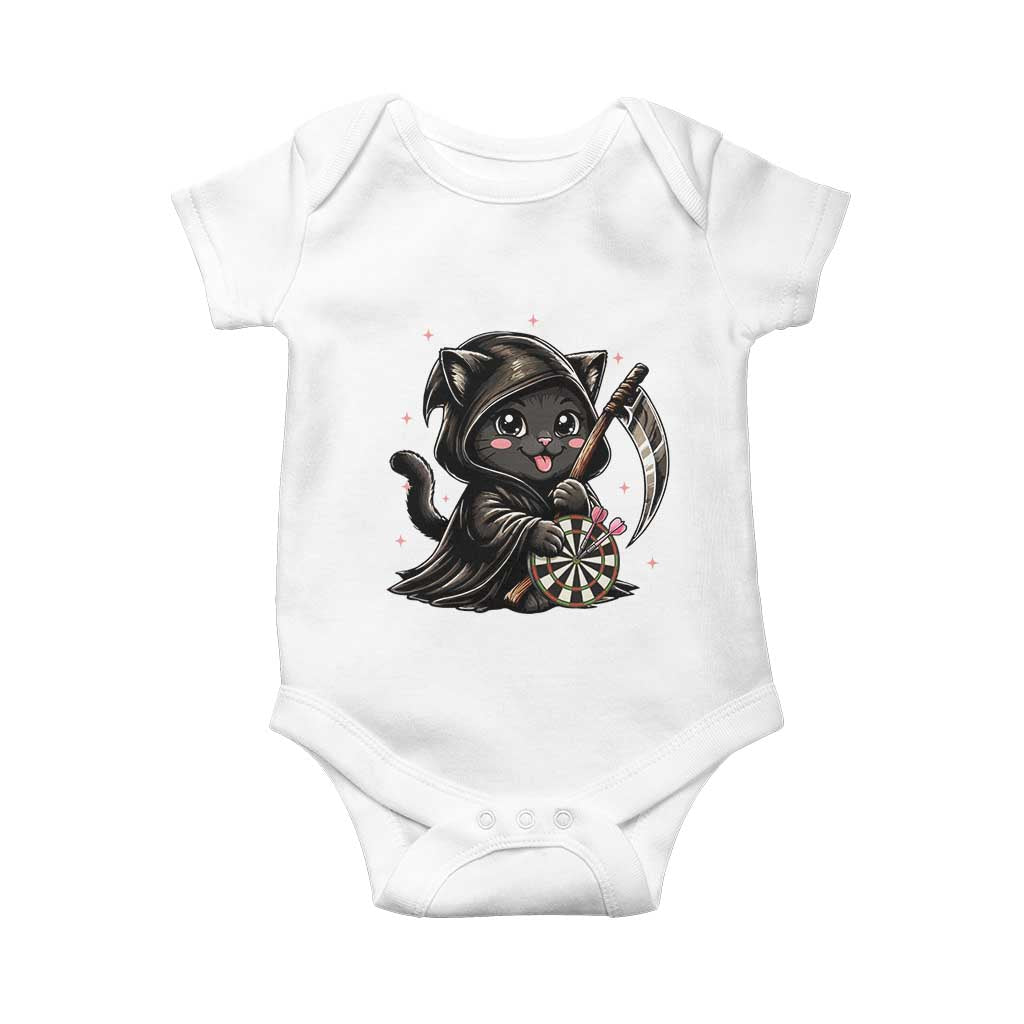 Dark Reaper Cat Throwing Darts Baby Onesie Funny Pub Game Gift - Print Your Wear