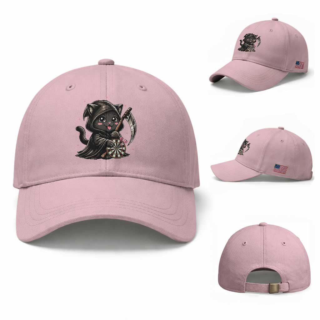 Dark Reaper Cat Throwing Darts Baseball Cap Funny Pub Game Gift TS12 Baseball Cap Universal Fit Light Pink Print Your Wear