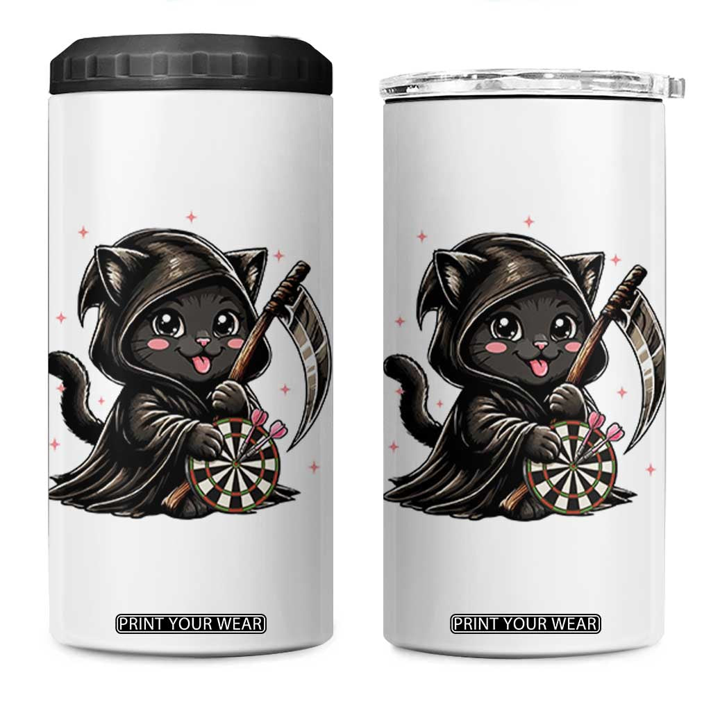 Dark Reaper Cat Throwing Darts 4 in 1 Can Cooler Tumbler Funny Pub Game Gift - Print Your Wear