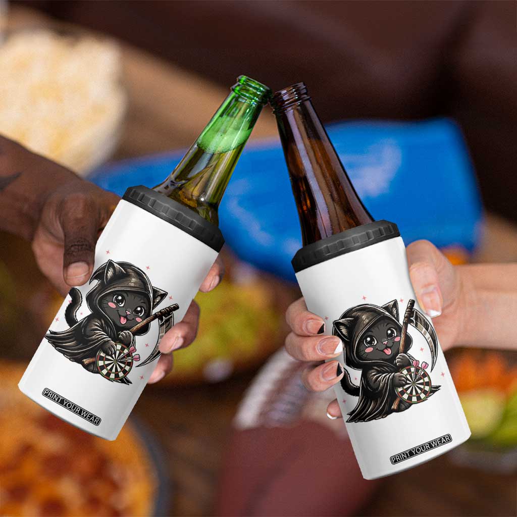 Dark Reaper Cat Throwing Darts 4 in 1 Can Cooler Tumbler Funny Pub Game Gift - Print Your Wear