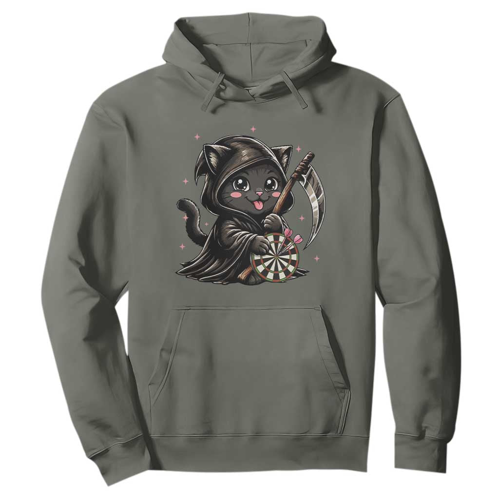 Dark Reaper Cat Throwing Darts Hoodie Funny Pub Game Gift - Print Your Wear