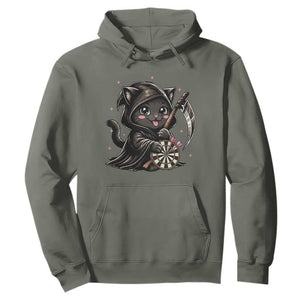 Dark Reaper Cat Throwing Darts Hoodie Funny Pub Game Gift - Print Your Wear