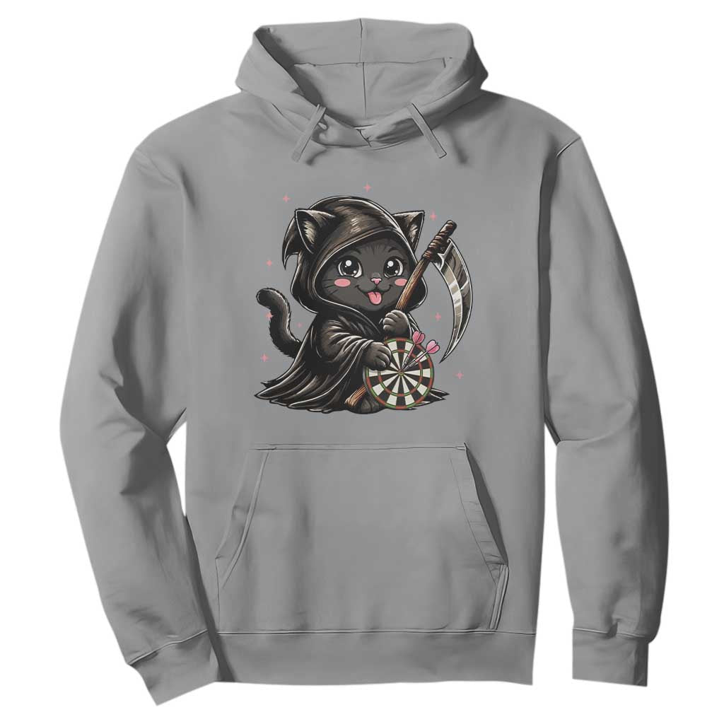 Dark Reaper Cat Throwing Darts Hoodie Funny Pub Game Gift - Print Your Wear