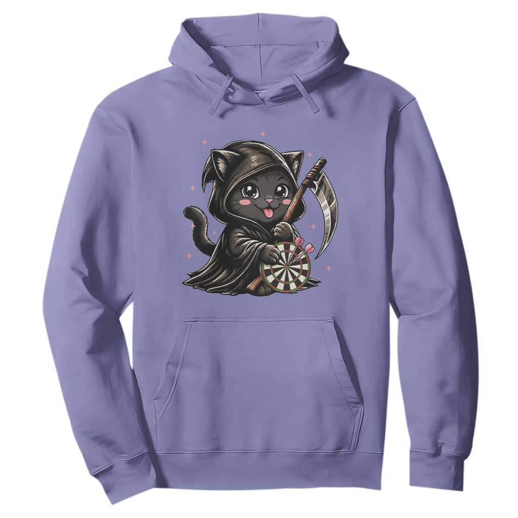 Dark Reaper Cat Throwing Darts Hoodie Funny Pub Game Gift - Print Your Wear