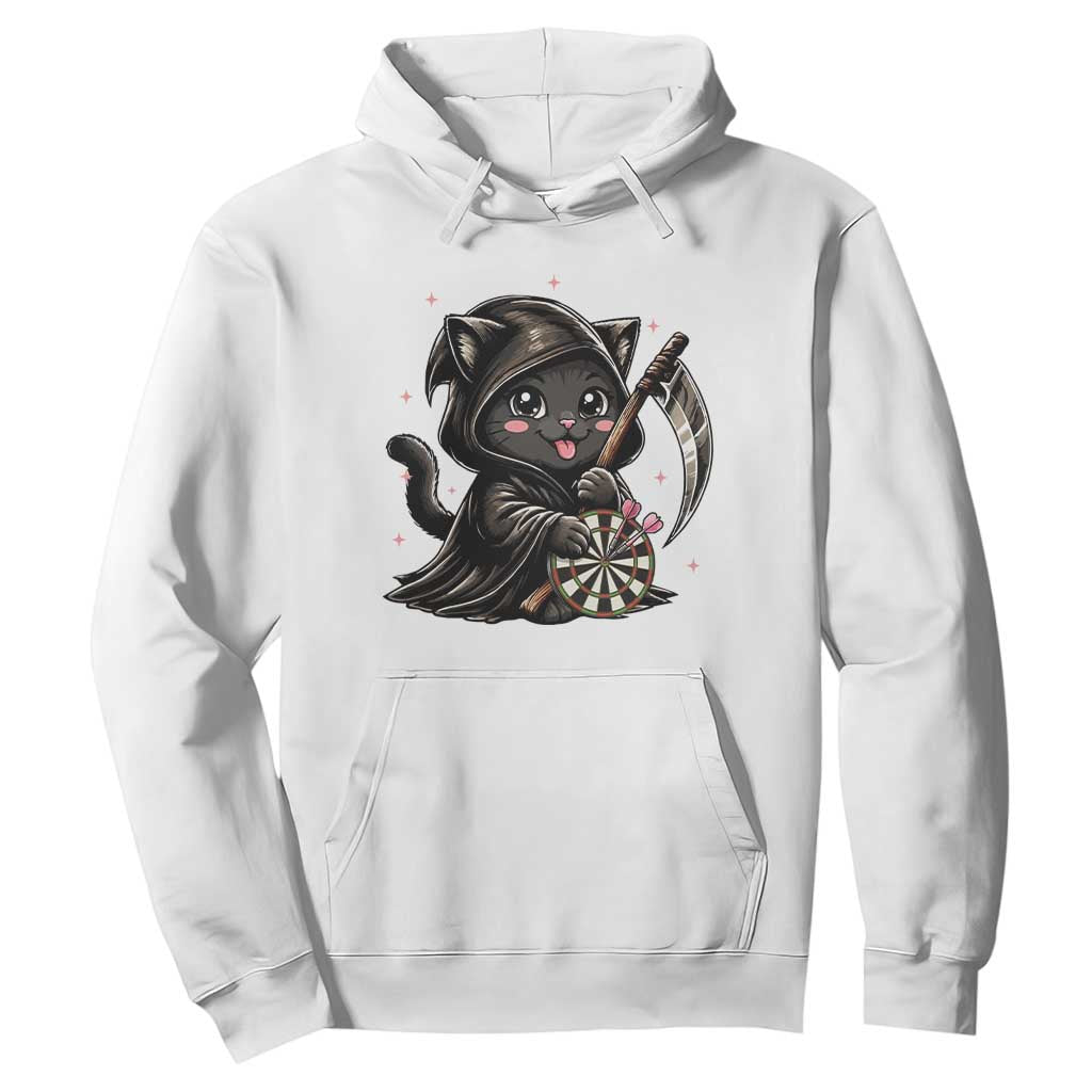 Dark Reaper Cat Throwing Darts Hoodie Funny Pub Game Gift - Print Your Wear