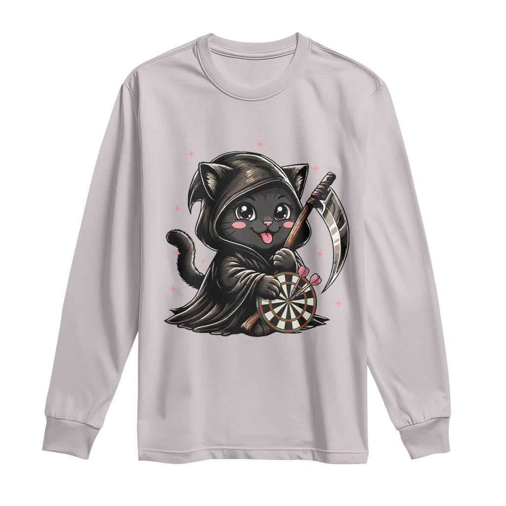 Dark Reaper Cat Throwing Darts Long Sleeve Shirt Funny Pub Game Gift TS12 Ice Gray Print Your Wear