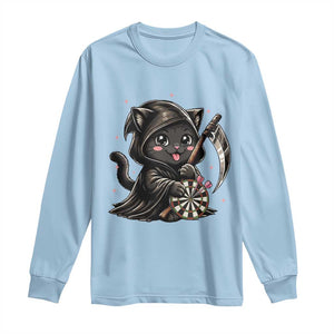 Dark Reaper Cat Throwing Darts Long Sleeve Shirt Funny Pub Game Gift TS12 Light Blue Print Your Wear