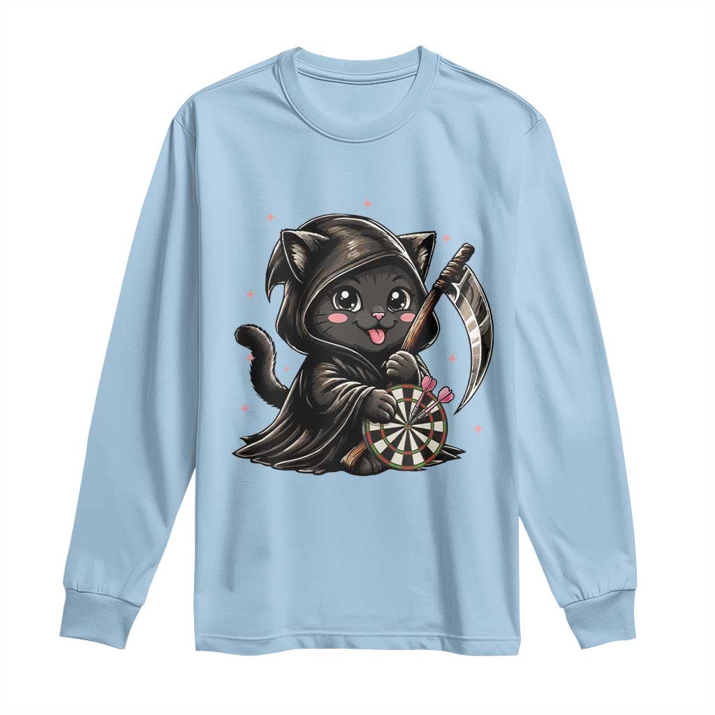 Dark Reaper Cat Throwing Darts Long Sleeve Shirt Funny Pub Game Gift - Print Your Wear