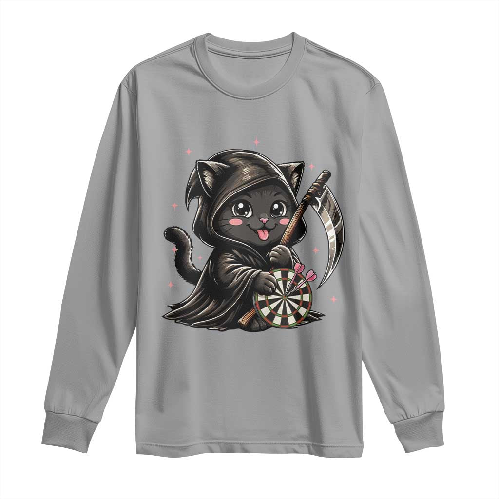 Dark Reaper Cat Throwing Darts Long Sleeve Shirt Funny Pub Game Gift - Print Your Wear
