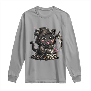 Dark Reaper Cat Throwing Darts Long Sleeve Shirt Funny Pub Game Gift - Print Your Wear