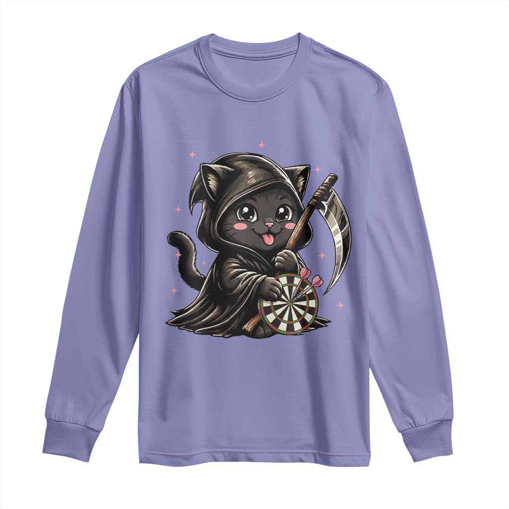Dark Reaper Cat Throwing Darts Long Sleeve Shirt Funny Pub Game Gift - Print Your Wear