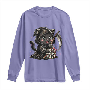 Dark Reaper Cat Throwing Darts Long Sleeve Shirt Funny Pub Game Gift - Print Your Wear