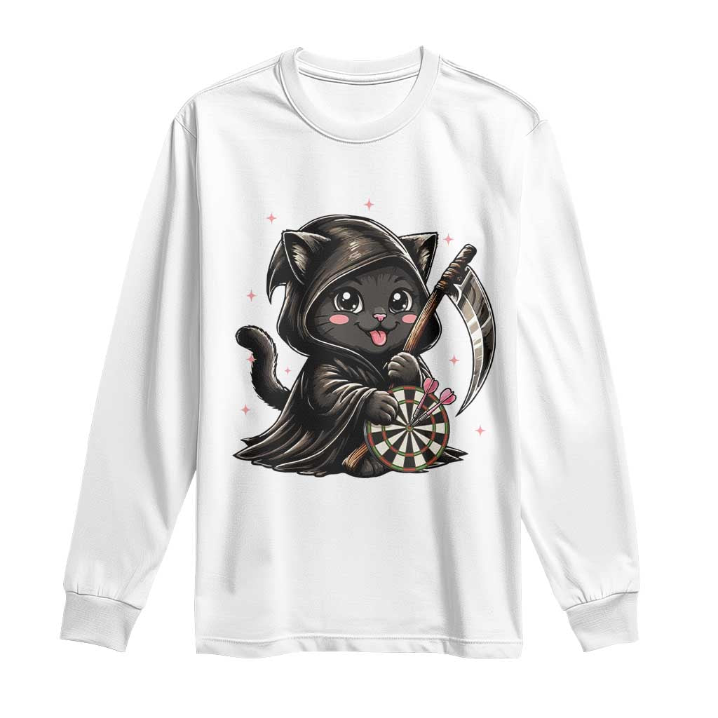 Dark Reaper Cat Throwing Darts Long Sleeve Shirt Funny Pub Game Gift - Print Your Wear