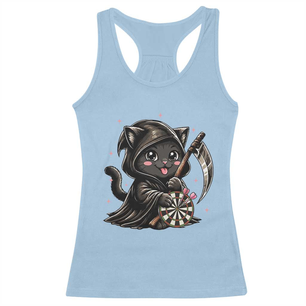 Dark Reaper Cat Throwing Darts Racerback Tank Top Funny Pub Game Gift - Print Your Wear